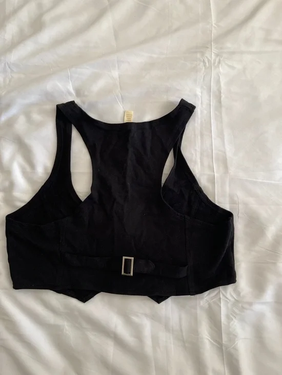 Black Cropped Vest with Button Front - Picture 2 of 3